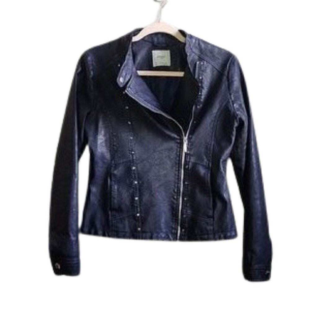 MAYORAL Navy blue silver studs and hardware faux leather moto biker jack…